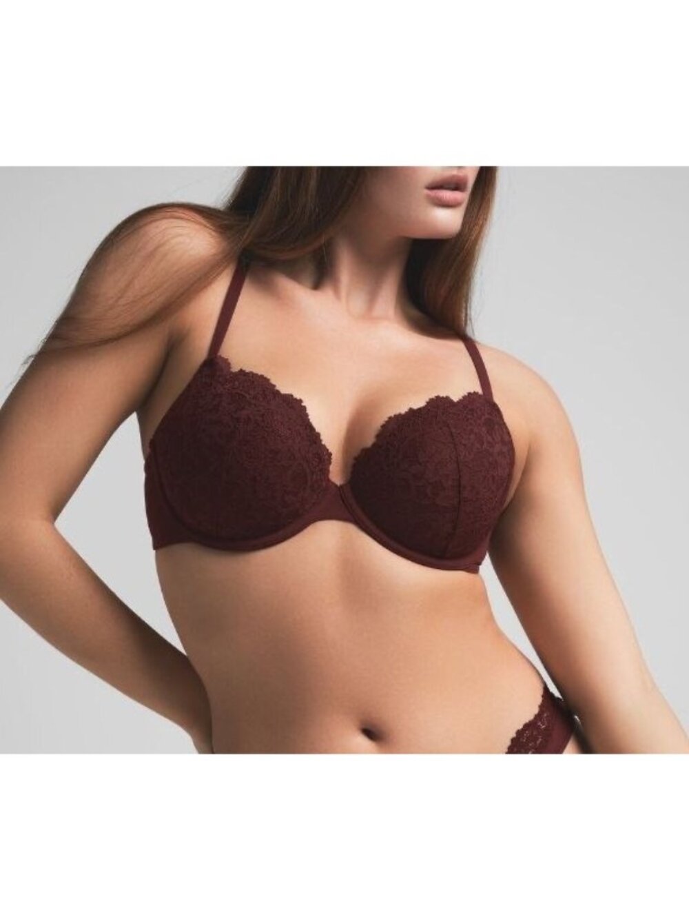 NWT SKIMS FITS EVERYBODY LACE PUSH-UP DEMI BRA OXBLOOD - 40DD